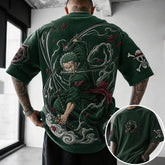 Unisex Anime-Style Retro Corduroy Oversized T-Shirt