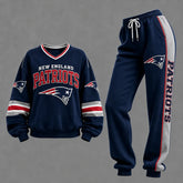 Women's Two-piece Set: Long-sleeve Sweatshirt And Pants With Soccer Print