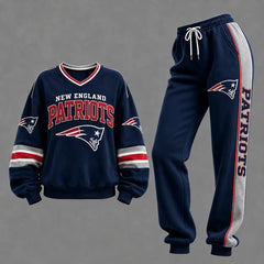 Women's Two-piece Set: Long-sleeve Sweatshirt And Pants With Soccer Print