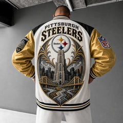 Rugby-print Zip-up Jacket With A Baseball Collar