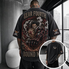 Premium Cotton-Blend Corduroy T-Shirt with Embroidered Patch – Oversized Graphic Tee for Casual Streetwear