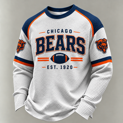 Men'S Print Football Fans Gameday Casual Waffle Long Sleeve T-Shirt