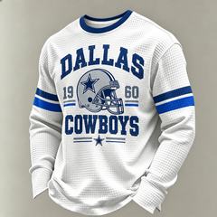 Men'S Print Football Fans Gameday Casual Waffle Long Sleeve T-Shirt