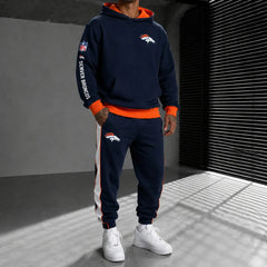 Unisex Casual-Chic Rugby-Print Hoodie And Jogger Set