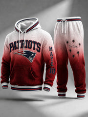 Premium Cotton-Blend Waffle Knit Hoodie And Jogger Set With Football Fans