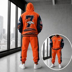 Unisex Casual-Chic Rugby-Print Hoodie And Jogger Set