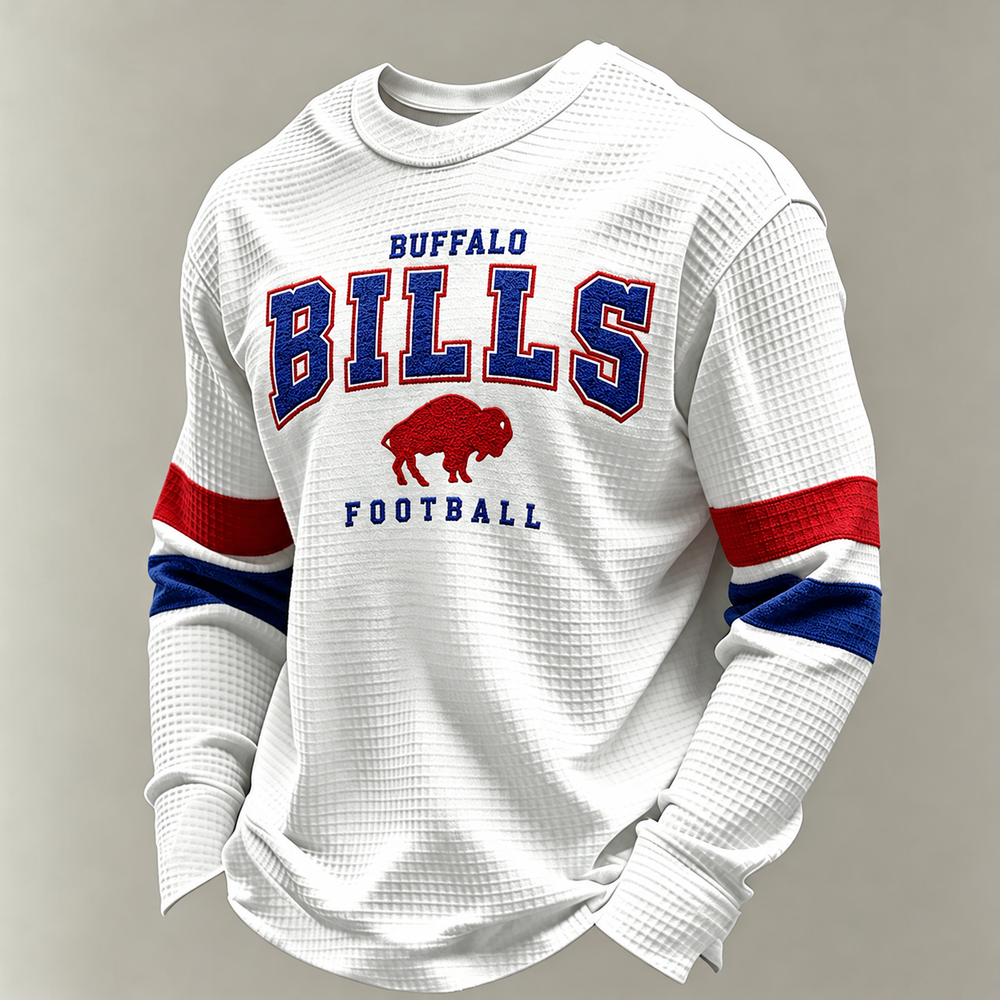 Buffalo Bills Classic Football white waffle long sleeve football fan shirt