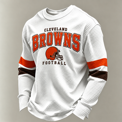 Cleveland Browns Classic Football white waffle long sleeve football fan shirt