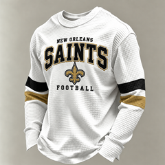 New Orleans Saints Classic Football white waffle long sleeve football fan shirt