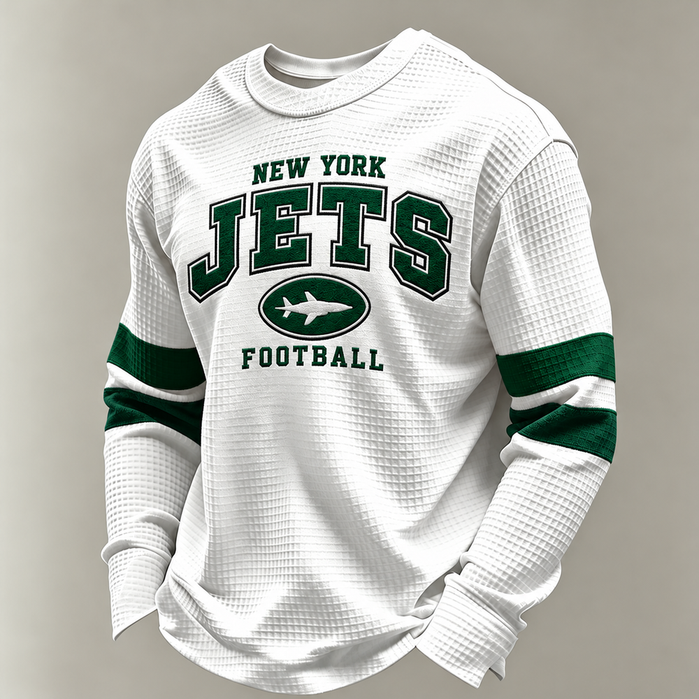 New York Jets Classic Football white waffle long sleeve football fan shirt
