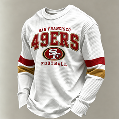 San Francisco 49ers Classic Football white waffle long sleeve football fan shirt