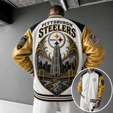 Rugby-print Zip-up Jacket With A Baseball Collar