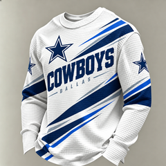 Men'S Print Football Fans Gameday Casual Waffle Long Sleeve T-Shirt