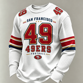 Men'S Print Football Fans Gameday Casual Waffle Long Sleeve T-Shirt