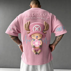 Unisex Short-Sleeve Corduroy T-Shirt With Anime Print