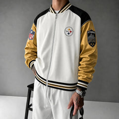 Rugby-print Zip-up Jacket With A Baseball Collar