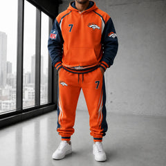 Unisex Casual-Chic Rugby-Print Hoodie And Jogger Set