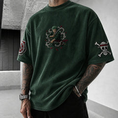 Unisex Anime-Style Retro Corduroy Oversized T-Shirt
