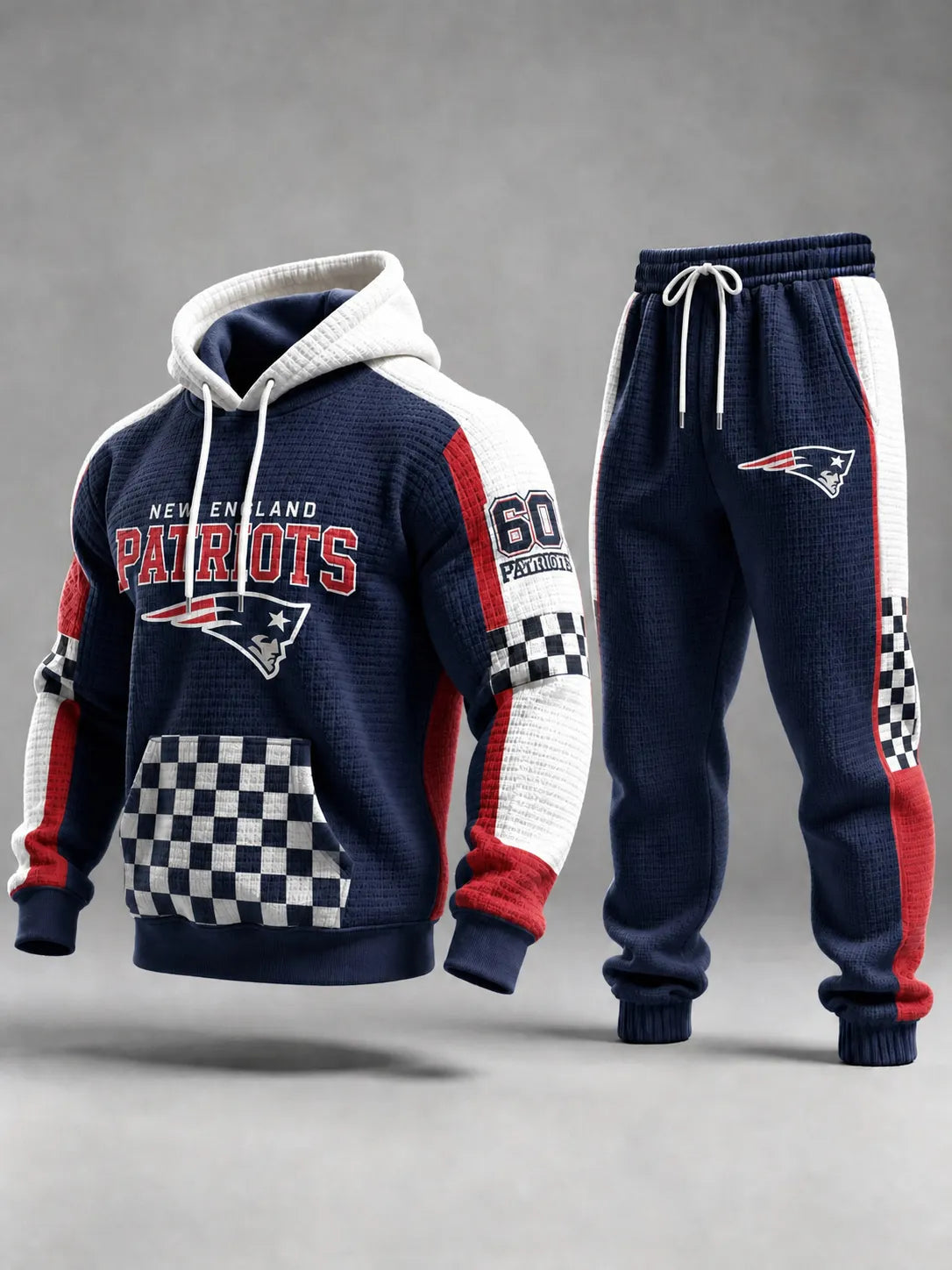 Premium Cotton-Blend Waffle-Knit Hoodie And Joggers Set With Football Print