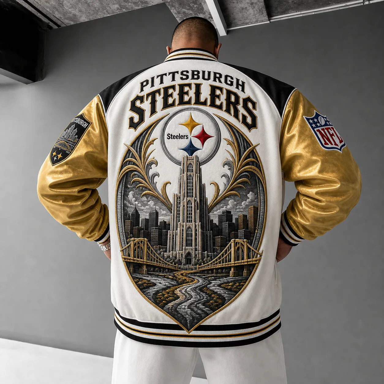 Rugby-print Zip-up Jacket With A Baseball Collar