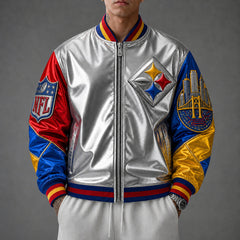 Rugby-print Zip-up Jacket With A Baseball Collar