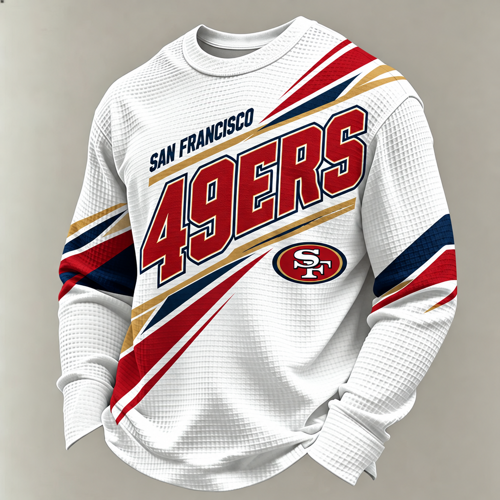 Men'S Print Football Fans Gameday Casual Waffle Long Sleeve T-Shirt