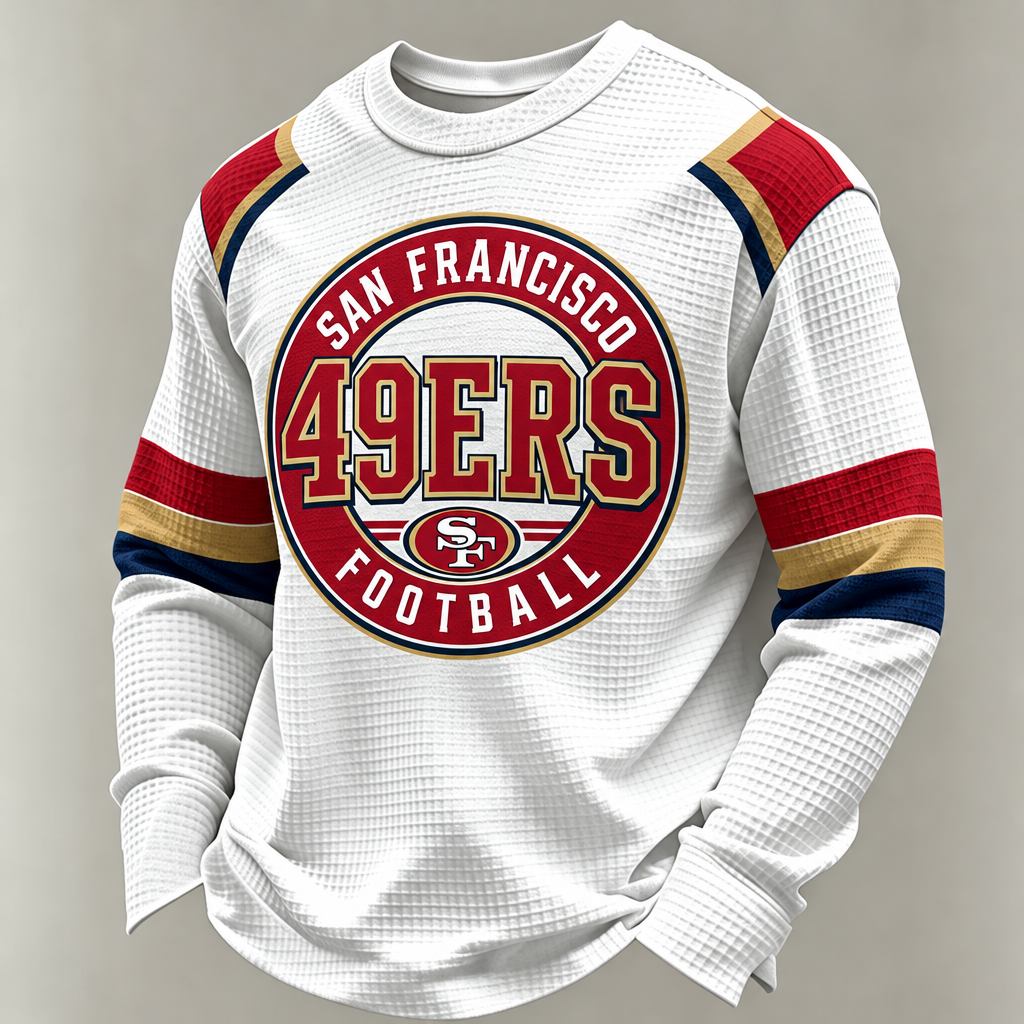 Men'S Print Football Fans Gameday Casual Waffle Long Sleeve T-Shirt