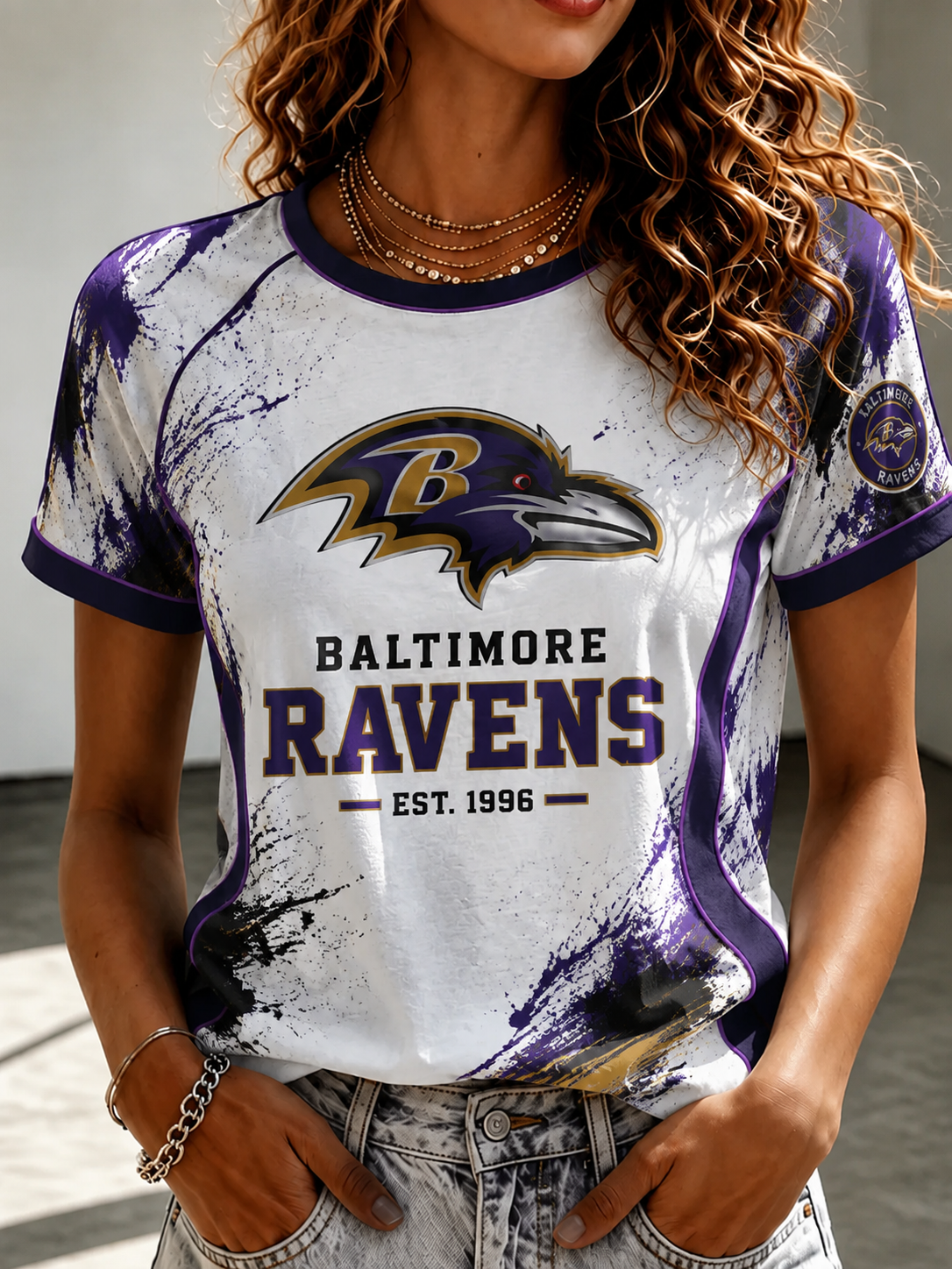 Women's Casual Football Print T-Shirt