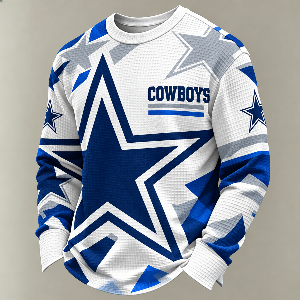 Men'S Print Football Fans Gameday Casual Waffle Long Sleeve T-Shirt