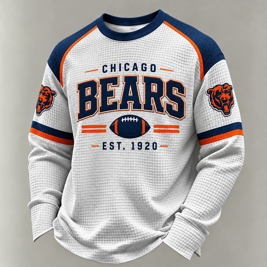 Men'S Print Football Fans Gameday Casual Waffle Long Sleeve T-Shirt