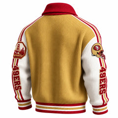Rugby-print Knit Cardigan With A Button-up Stand Collar