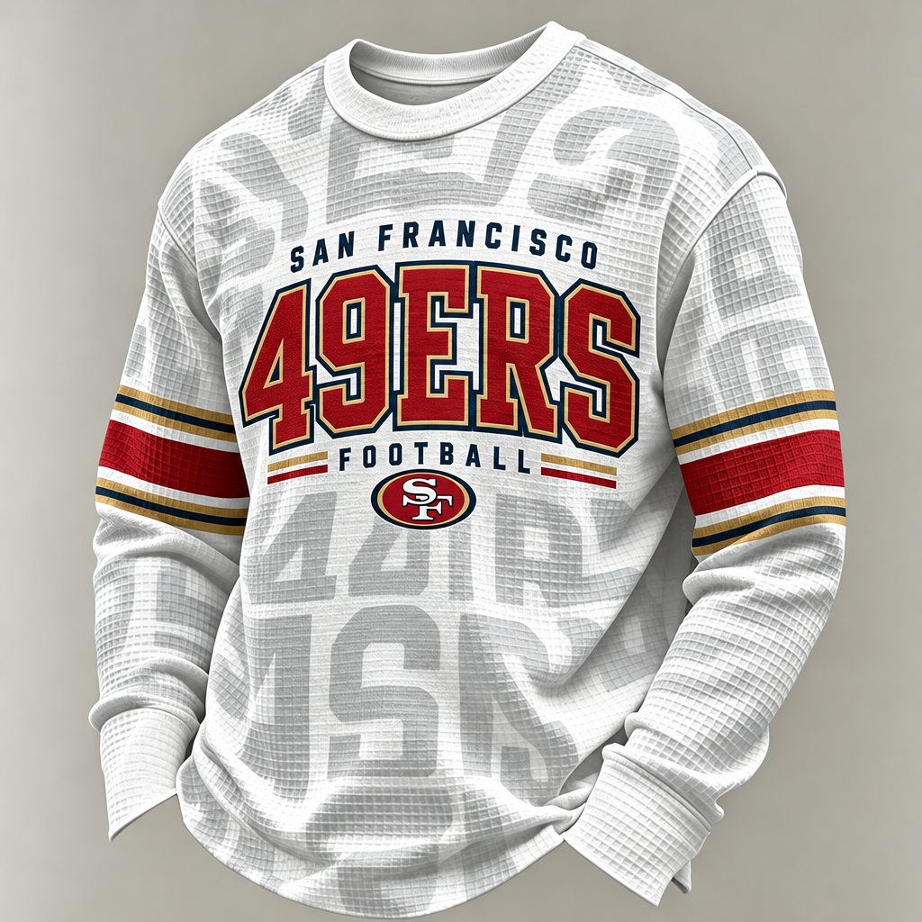 Men'S Print Football Fans Gameday Casual Waffle Long Sleeve T-Shirt