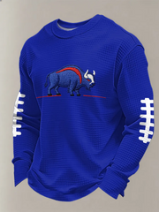 Men'S Buffalo Print Football Fans Gameday Casual Waffle Long Sleeve T-Shirt