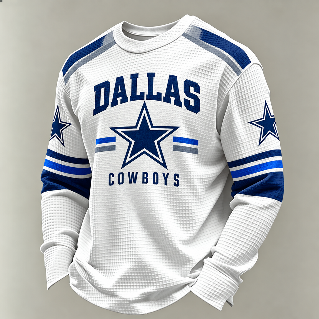 Men'S Print Football Fans Gameday Casual Waffle Long Sleeve T-Shirt