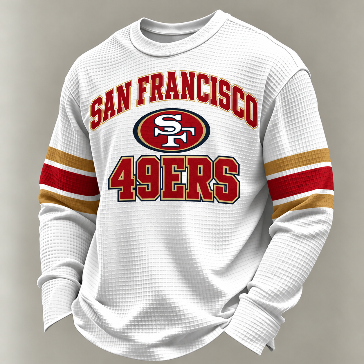 Men'S Print Football Fans Gameday Casual Waffle Long Sleeve T-Shirt