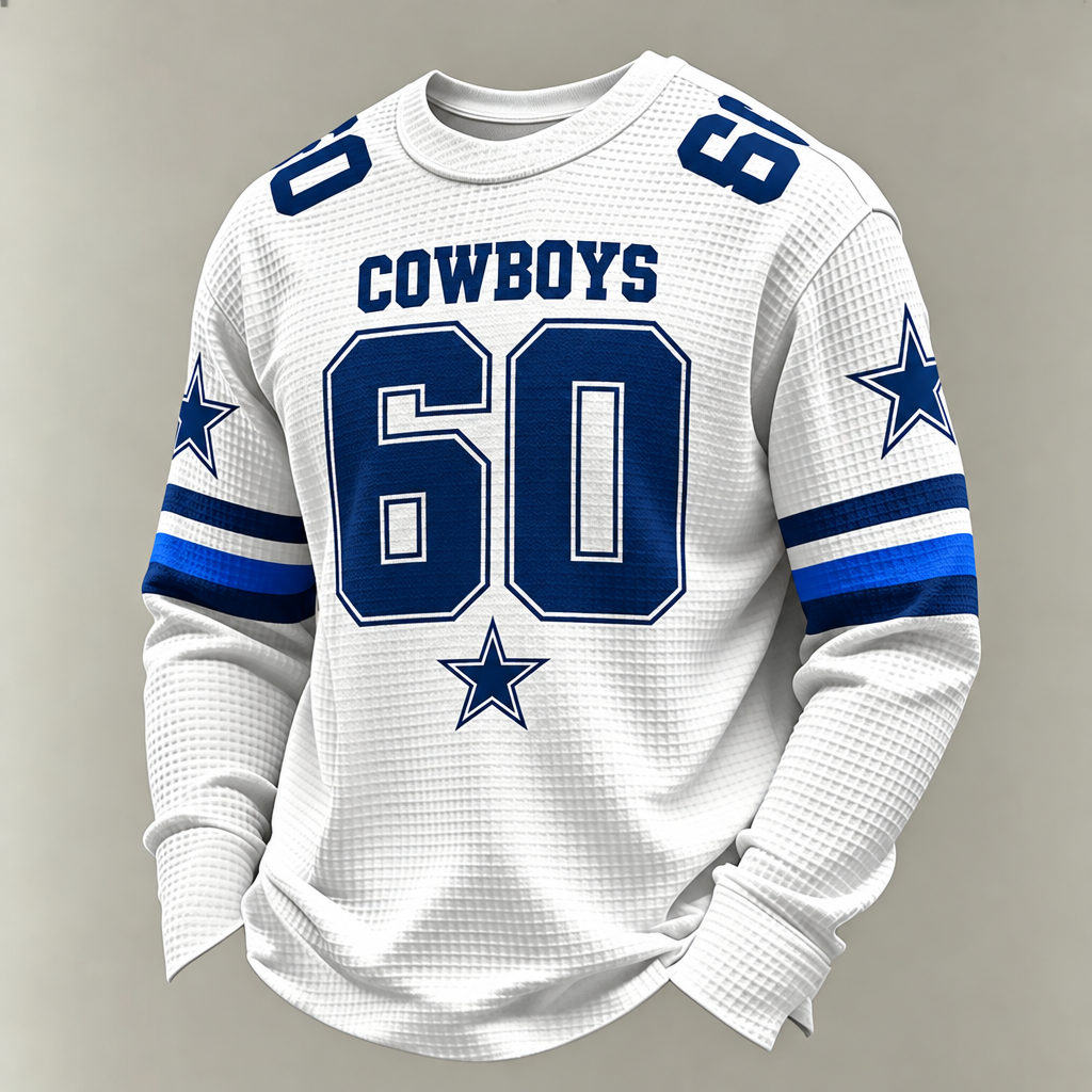 Men'S Print Football Fans Gameday Casual Waffle Long Sleeve T-Shirt