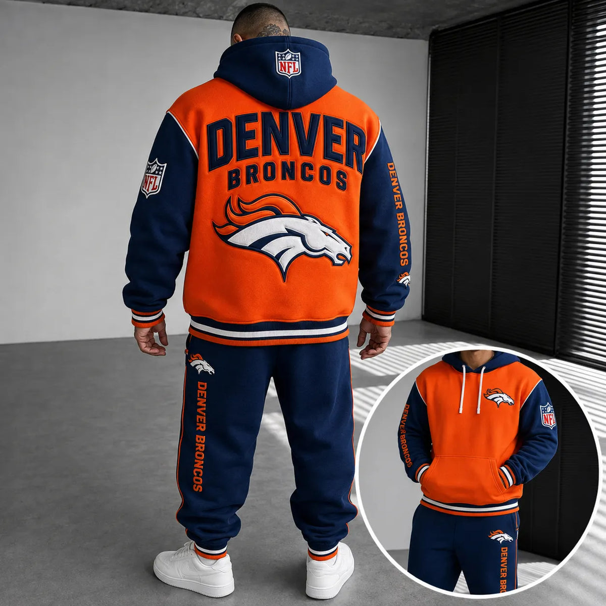 Unisex Casual-Chic Rugby-Print Hoodie And Jogger Set
