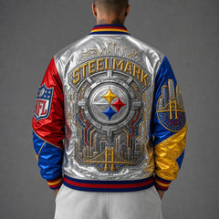 Rugby-print Zip-up Jacket With A Baseball Collar
