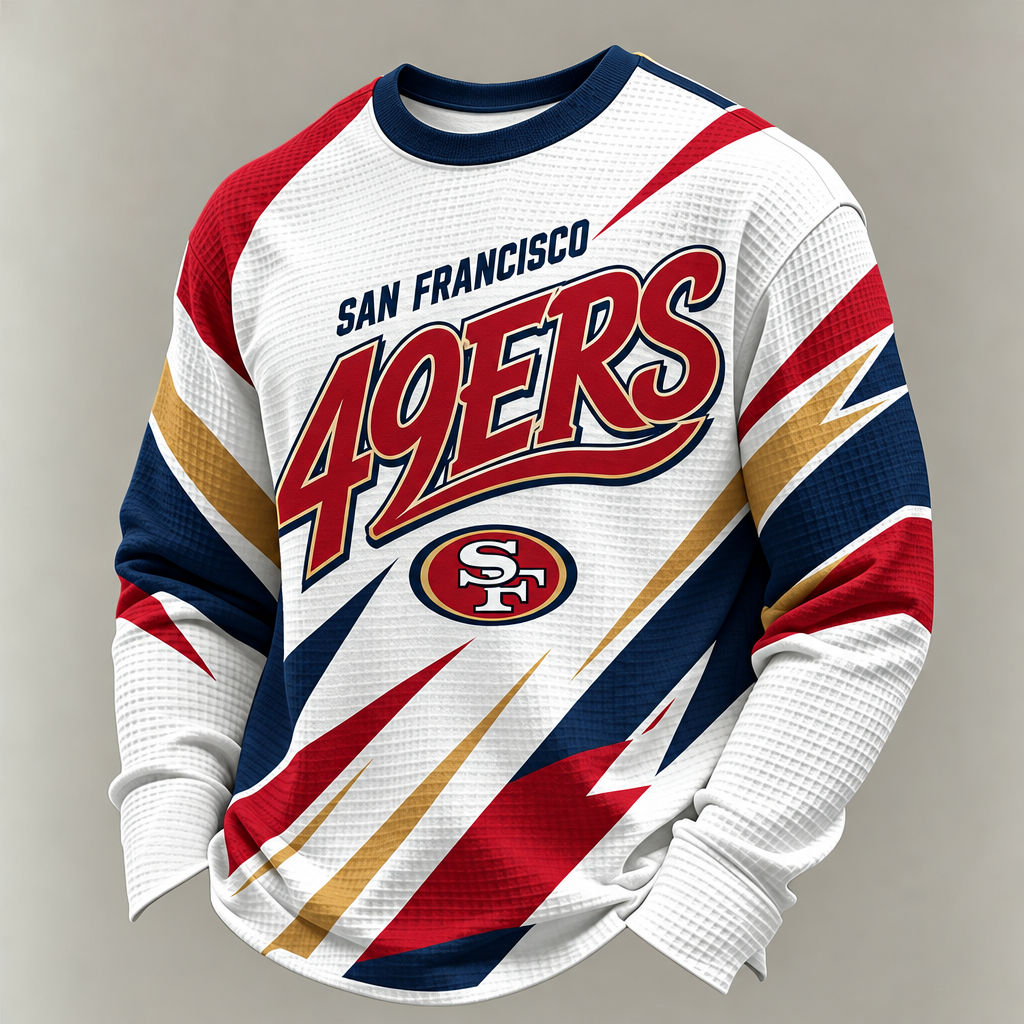 Men'S Print Football Fans Gameday Casual Waffle Long Sleeve T-Shirt