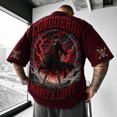 Premium Cotton-Blend Corduroy T-Shirt with Embroidered Patch – Oversized Graphic Tee for Casual Streetwear
