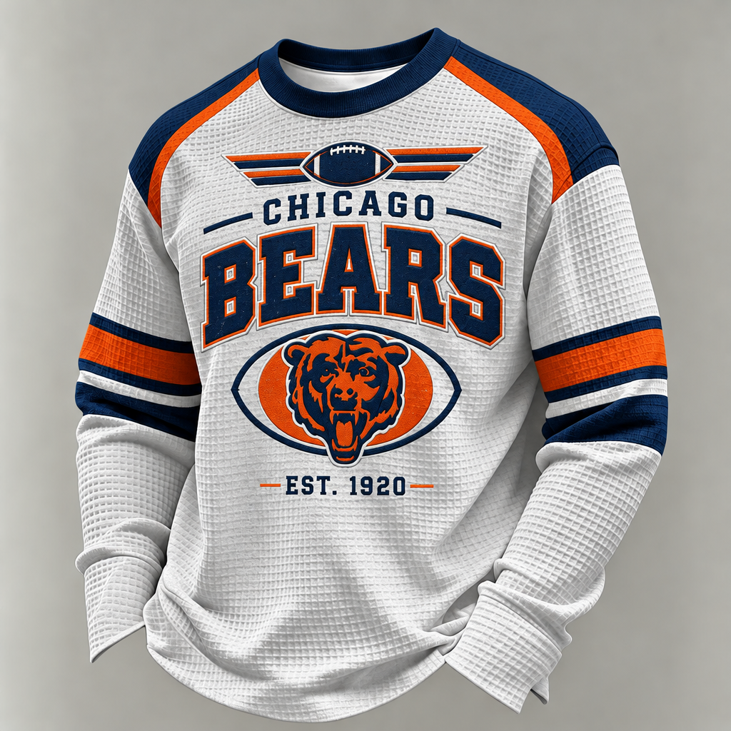 Men'S Print Football Fans Gameday Casual Waffle Long Sleeve T-Shirt