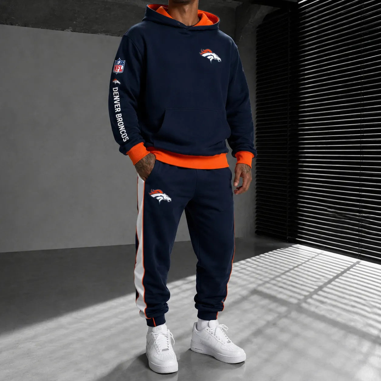 Unisex Casual-Chic Rugby-Print Hoodie And Jogger Set
