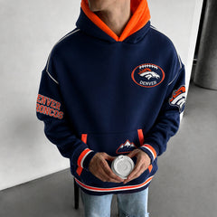 Unisex Casual-chic Rugby-print Hoodie