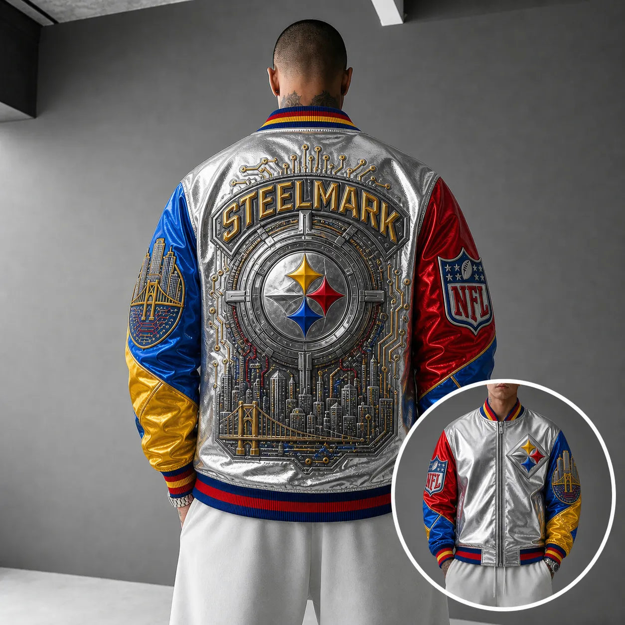 Rugby-print Zip-up Jacket With A Baseball Collar