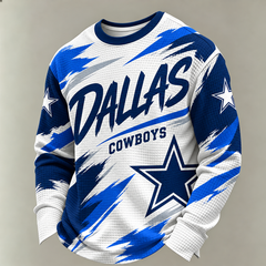 Men'S Print Football Fans Gameday Casual Waffle Long Sleeve T-Shirt