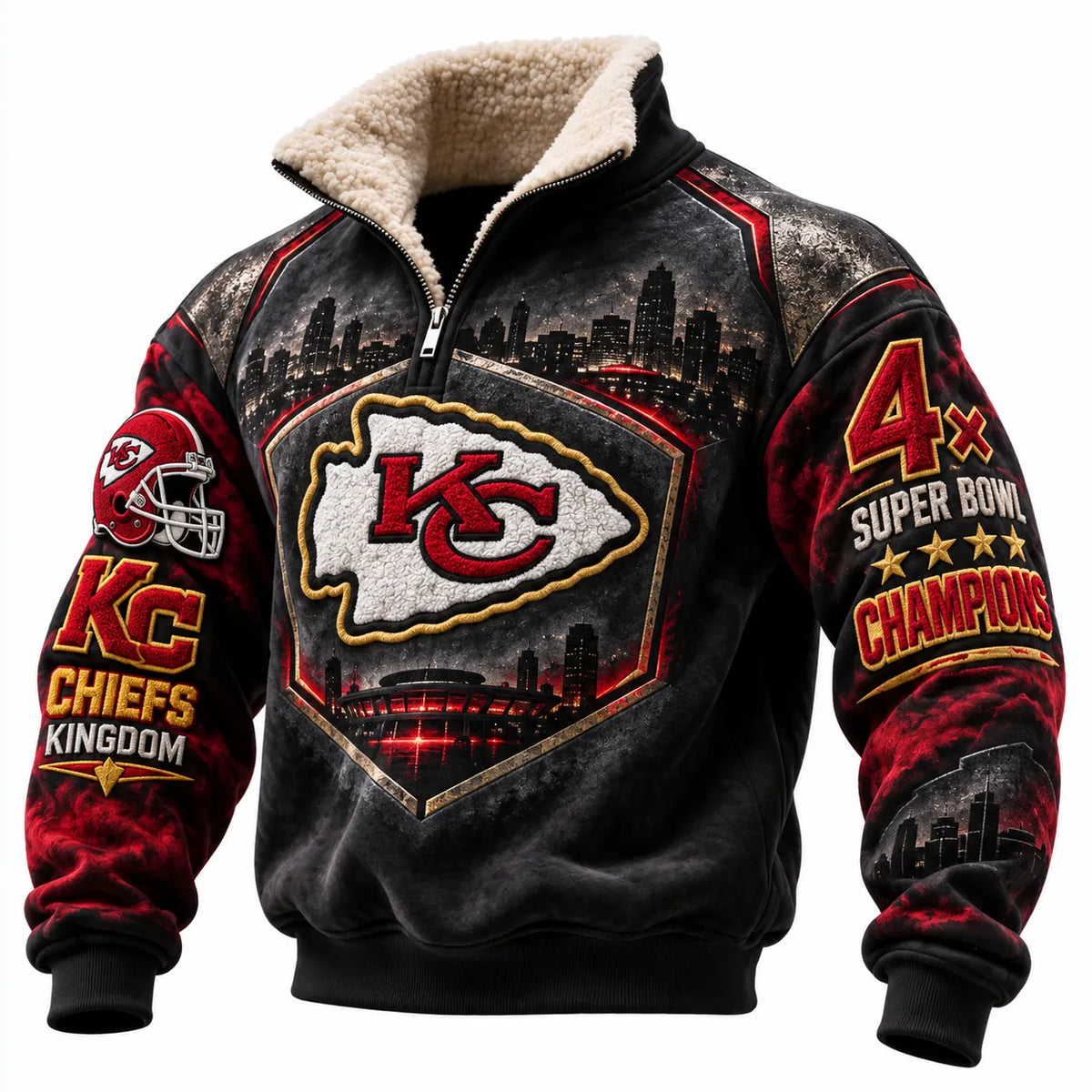Rugby-print Quarter-zip Mock-neck Sweatshirt