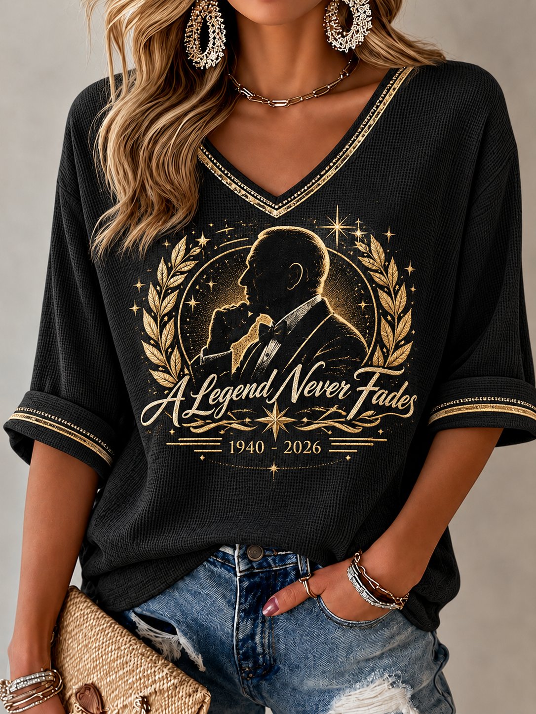 Women's Artist Casual Art Printed V-Neck T-Shirt