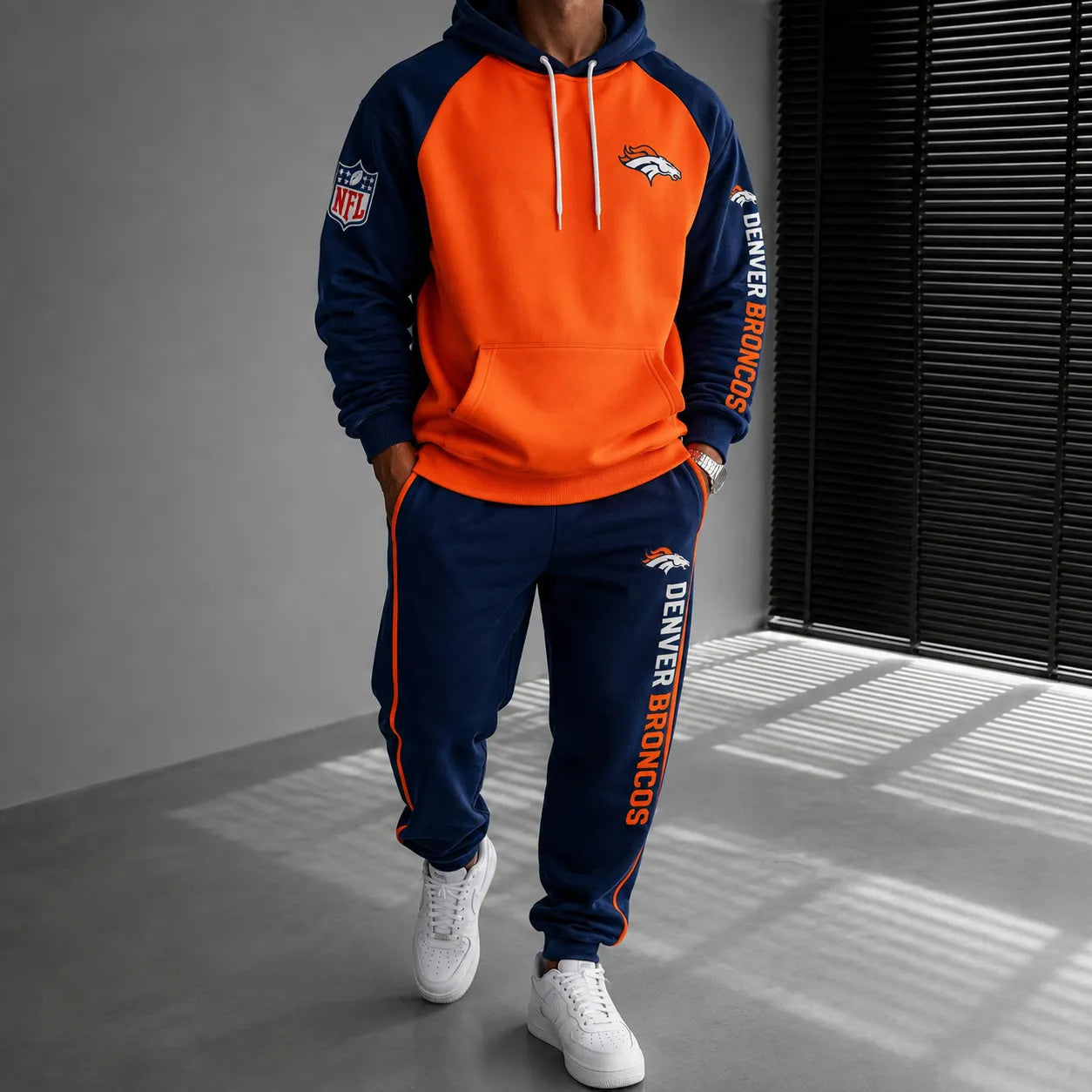 Unisex Casual-Chic Rugby-Print Hoodie And Jogger Set