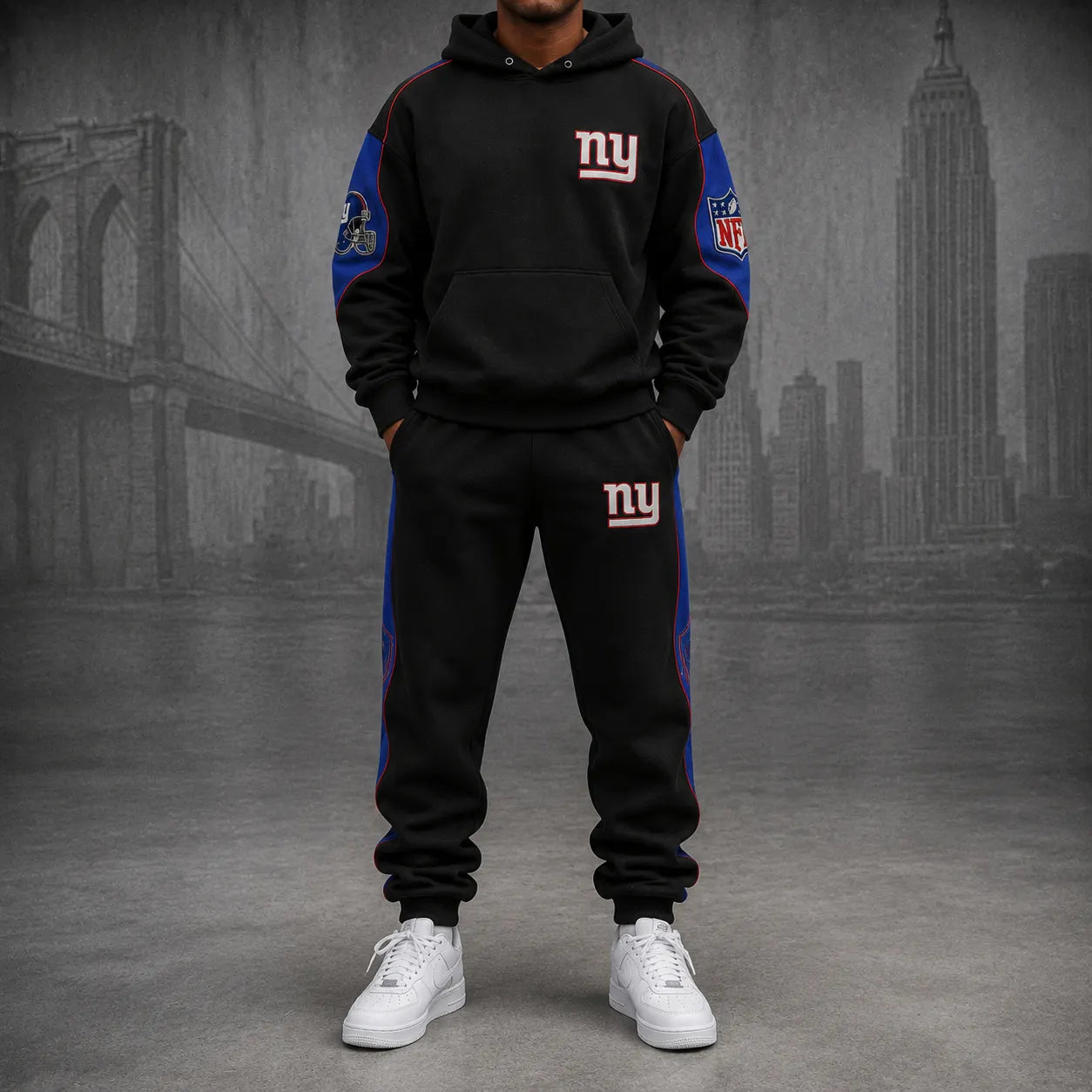 Unisex Casual-Chic Rugby-Print Hoodie And Jogger Set