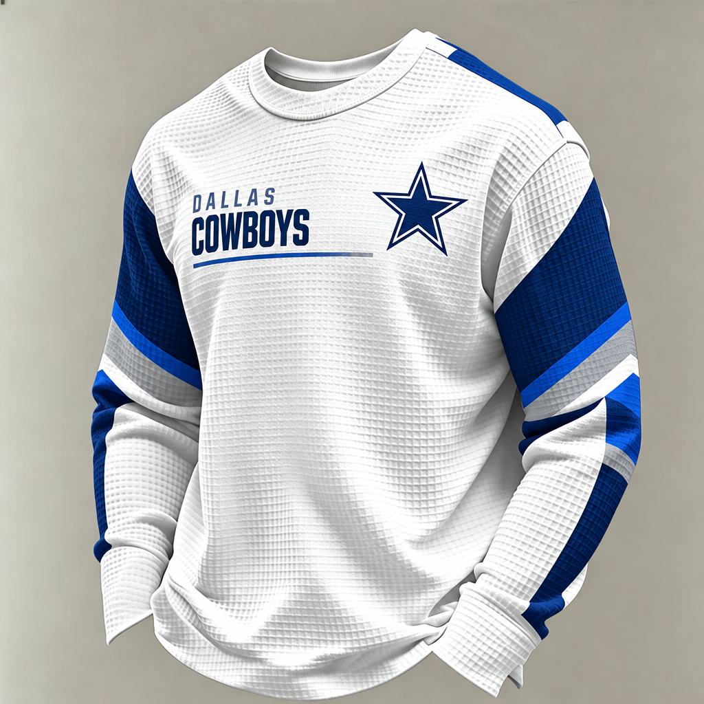 Men'S Print Football Fans Gameday Casual Waffle Long Sleeve T-Shirt